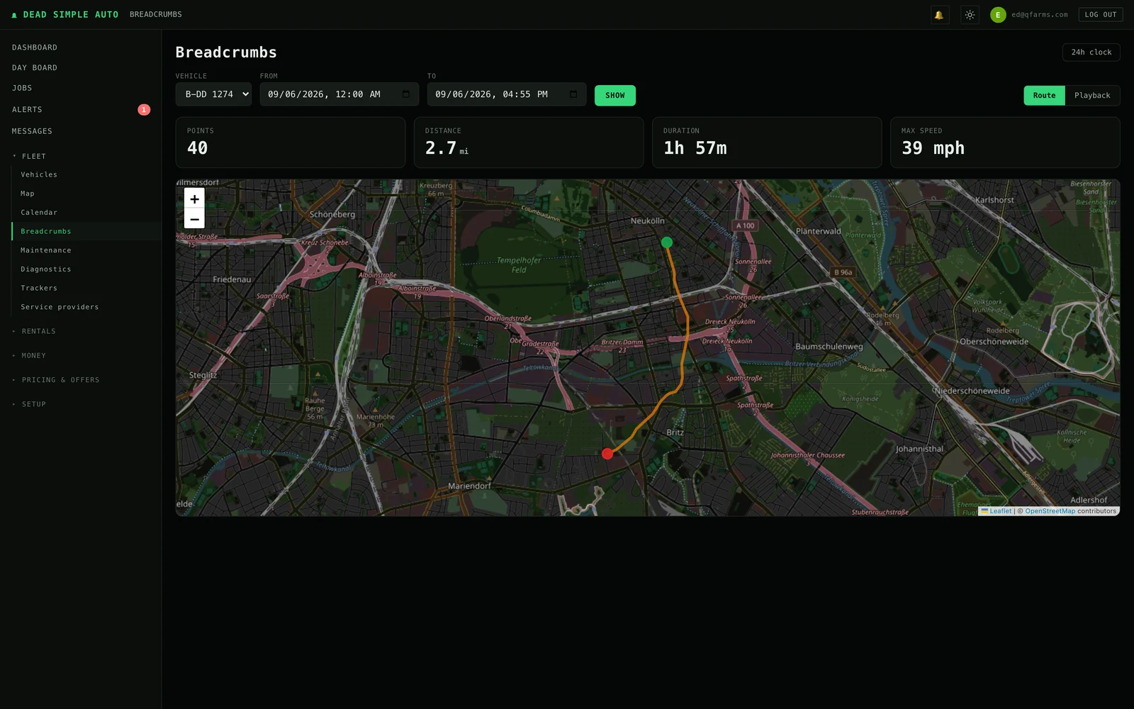 GPS trail for a trip