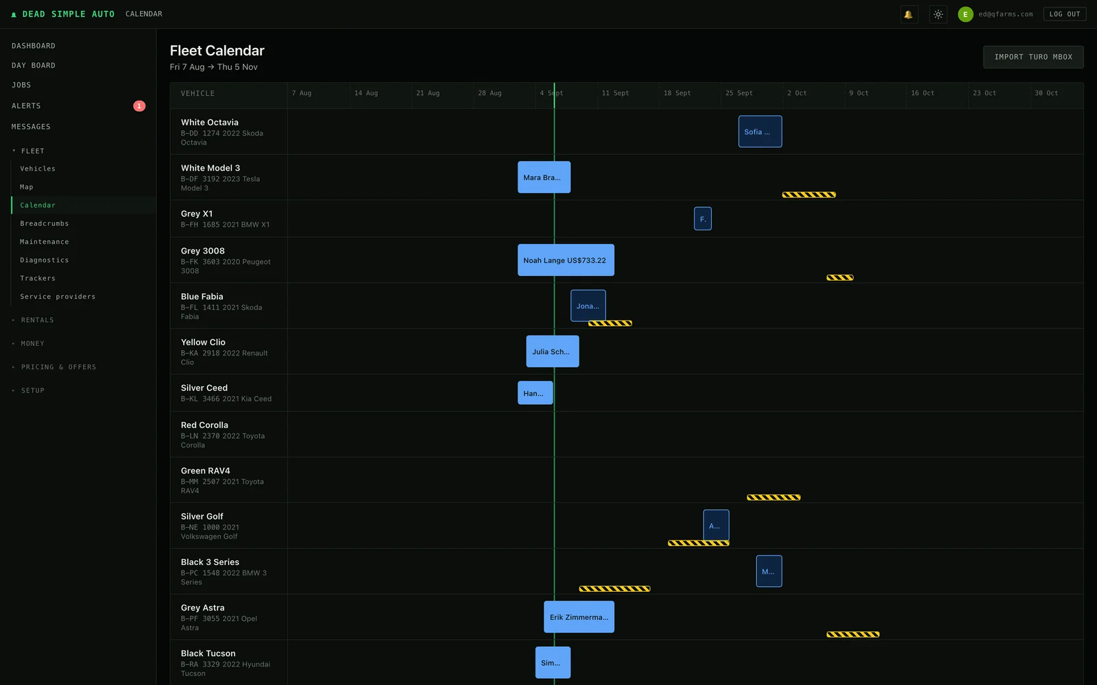 Fleet availability calendar