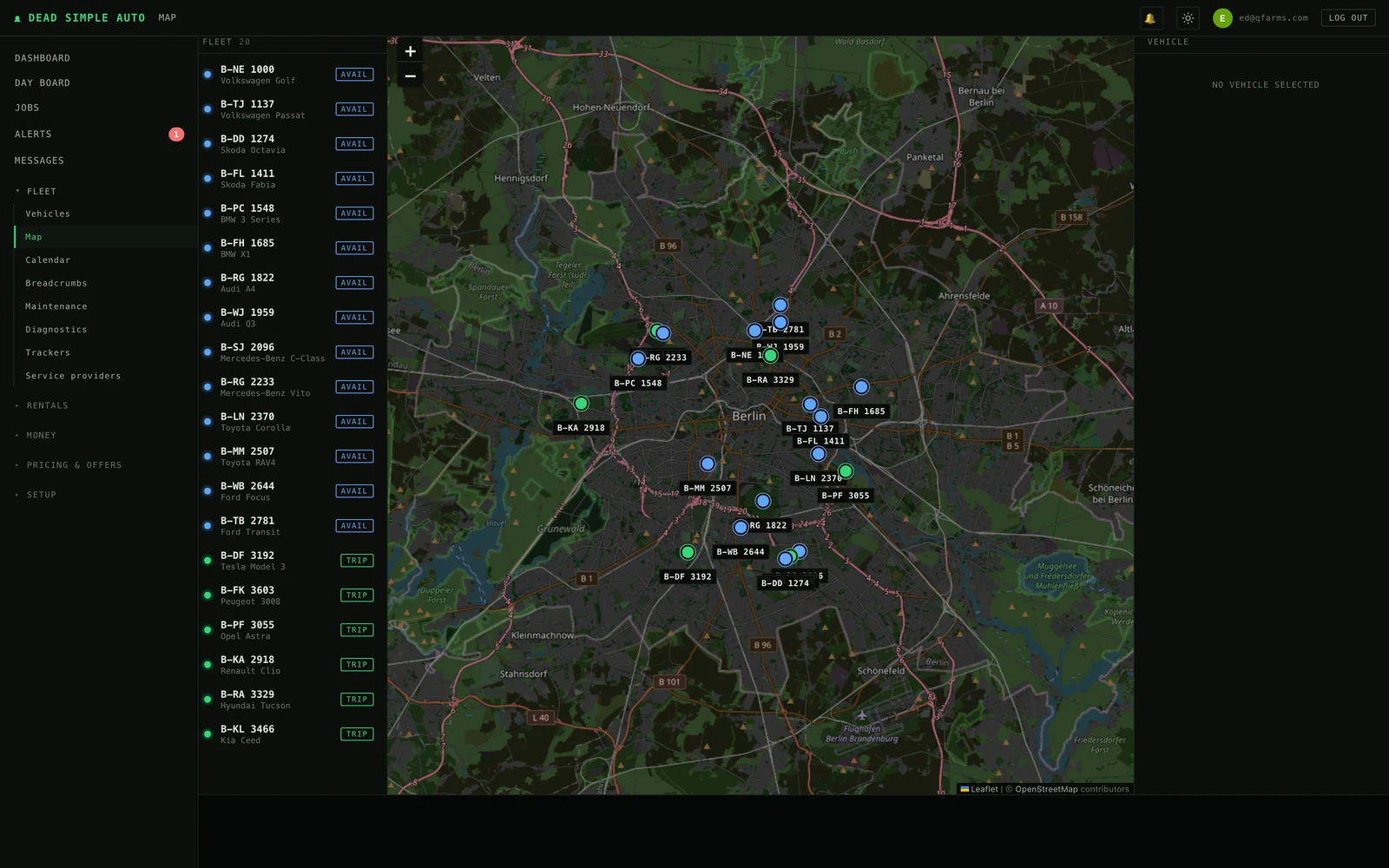 Live fleet map with vehicle positions