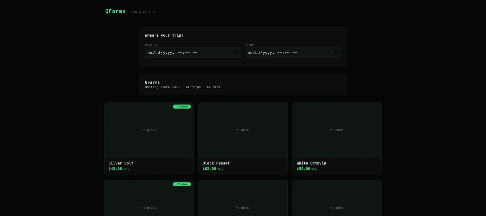 The guest-facing booking page